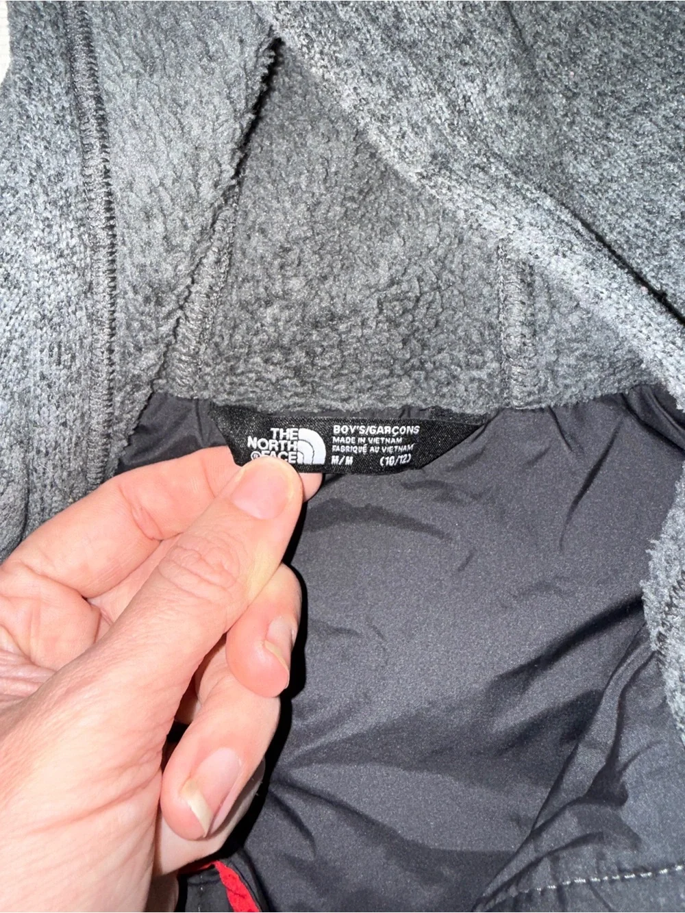 The North‎ Face Red and Gray Hooded Hybrid Jacket M (10-12)